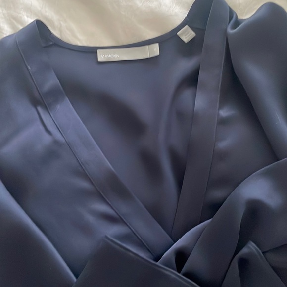 New VINCE V-neck 100% Silk Tunic Long Sleeve Coastal Blue Dress sz S - Picture 5 of 5